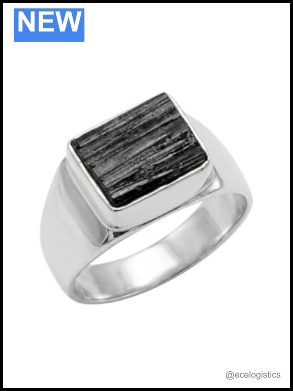 Natural Black Tourmaline 925 Solid Sterling Silver Unisex Ring